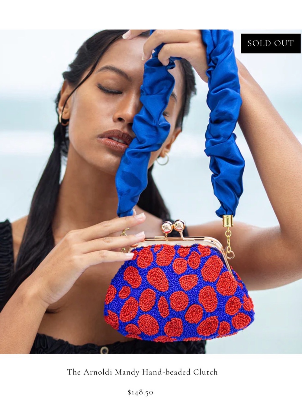 NWT Brunna co Arnoldi Mandy Hand-Beaded Clutch — Blue & Red